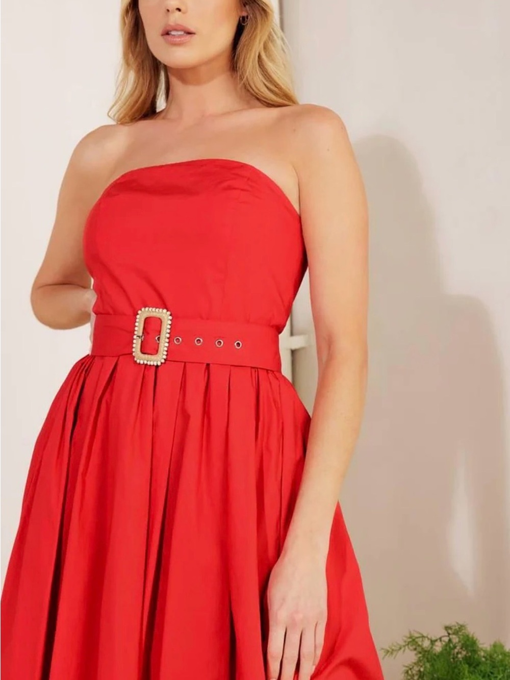 Flying Tomato Strapless Red Belted Fit-and-Flare Dress Please See All Pics